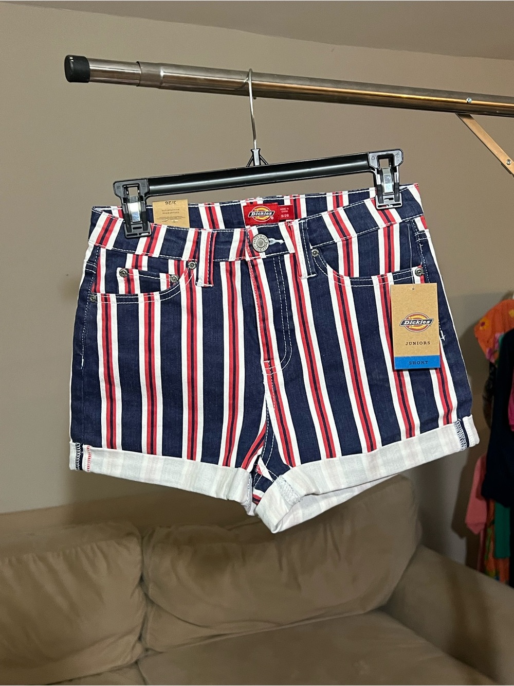Dickies Navy, Red & White Striped Denim Shorts